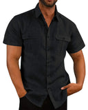 Riolio Cotton Linen Hot Sale Men Short-Sleeved Shirts Summer Solid Color Comfort Collar Casual Beach Style Plus SizeMale Shirts M-5XL