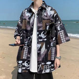 Riolio  New Men's Short-sleeved Anti-wrinkle High-end Pattern Harajuku Style Shirt Breathable