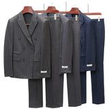 Riolio  Men's Slim Fit Two Piece Suit Hot Sale Of The Season New Style Double Breasted British Stripe Korean Version Casual Fashion P...