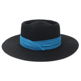 Riolio  Flat Concave Top Paper Straw Hat Spring Summer Women Men Wide Brim Beach Sun Hat Boater Style Fedora Party Cap Sombrero Hombre