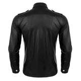 Riolio Men's Leather Shirts Fashion PU Leather T-shirt Long Sleeve