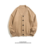 Riolio Autumn Winter Men Casual V-Neck Cardigan Sweaters Solid Color Long Sleeve Outerwear Single-breasted Male Loose Knitted Coats