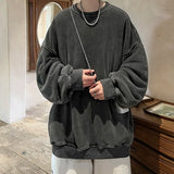 Riolio American Washed Old Pullovers Sweatshirts Men Loose Solid Color Autumn Large Size Warm O Neck Tops Hip Hop Y2k Sweatshirt