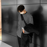Riolio  Black White Striped Long Sleeve T-Shirt Men New Oversized T Shirt Loose Casual Korean Fashion Autumn Bottoming Shirt