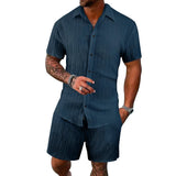Riolio  European and American summer casual sports set trend loose solid color breathable cardigan short sleeved shorts set