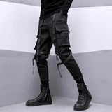 Riolio Spring Men Black Cargo Pants Men Ribbon Pocket Trousers Male Japanese Streetwear Hip Hop Harajuku Fashion Harem Pants