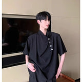 Riolio Retro New Chinese Style High-end Shirt Short-sleeved Men Women Korean Style Summer Fashion Irregular Button Design Top Urban