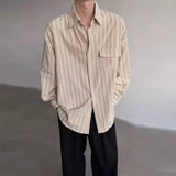 Riolio  Spring Men Casual Long Sleeve Shirts Striped Lapel Cardigan Tops Light Luxury Premium Button-down Japanese Trendy Loose Blouse