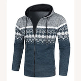 Riolio  Men's New Cardigan Hooded Jacket Casual Loose Thin Fluff Sweater Ethnic Style Printed Slim Jacket Knitted