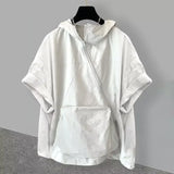 Riolio  Trendy Zip-Up Hooded Short Sleeve Men's T-Shirt Korean Style Loose Fit Large Pocket Summer Casual Tops