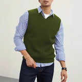 Riolio New Popular Preppy Style Men Sweater Vest Casual Knitted Streetwear Solid Color V Neck Waistcoat Leisure High Quality Knitwear