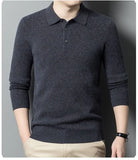 Riolio  100% Wool Lapel Thickened Wool Sweater Autumn and Winter Lead Sweater Men's Polo Knitted Long Sleeves