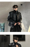 Riolio American Retro Shoulder Pad Short Leather Jacket Men's Spring Deconstruction High-end Fashion Trend Vintage Motorcycle Jacket