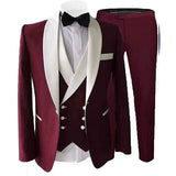 Riolio 3 Piece Suits for Men Slim Fit Groom Wedding Tuxedos Shawl Lapel Jacket Business Formal Party Blazer Vest Pants Costume Homme