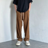 Riolio 4 Colors Drawstring Corduroy Pants Men Fashion Cotton Casual Pants Men Streetwear Hip Hop Loose Straight Pants Mens Trousers