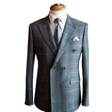 Riolio  Men's Suit One Piece Blazer Double Breasted Peaked Lapel Plaid Stripes Business Slim Formal Wedding Groom