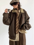 Riolio Retro Japanese Sle Men's Plaid Jaet Spring Autumn Loose Casual Embroidery Outerwear Youth Faion Classic id Coat