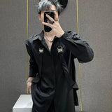 Riolio  New Men's Long-sleeved Patchwork Suspender Shirt Loose Casual Shirt Y2K Solid Color Blouse Fashion Male Clothes