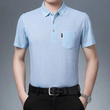 Riolio  New Summer Men's Short Sleeved T-shirt Ice Silk Middle Aged Lapel Polo Shirt