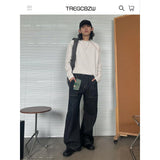 Riolio  JEANS MEN Black Straight Leg Mens Jeans Novel Pocket Design Front Patch Denim Pants Trendy Fashion Casual Trousers Hot Sale 2025