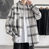 Riolio  Plaid Long-sleeved Shirt Men's Youth Trendy Casual Thin Coat Loose Shirt