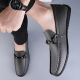 Riolio  Mens Metal Buckle Loafers Genuine Leather Men Casual Shoes Handmade Moccasins Breathable Male Walking Shoes Comfort Travel Flats