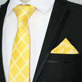 Riolio  Newest Tie Set 8CM Mens Necktie Handkerchief Neck Ties Sets For Man Yellow Color Plaids Stripes Jacquard Cravat Business Party