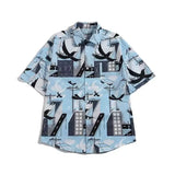 Riolio  New Men's Short-sleeved Anti-wrinkle High-end Pattern Harajuku Style Shirt Breathable