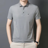 Riolio  Summer Lightweight Middle-aged Men's Ice Silk Striped Casual Polo Shirt