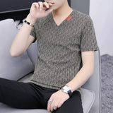 Riolio  Summer New Korean Fashion Sports Chic Street Tees Hipster Y2K T-shirt V-neck Short-sleeve Solid Color Top Men Y2K Male Clothes