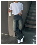 Riolio Autumn New Chic Men Straight Jeans Light Luxury Stylish Vintage Denim Pants Korean Style Urban Fashion Leisure Washing Trousers