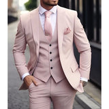 Riolio Pink Luxury Men's Suits Terno Formal Outfits 3 Piece Jacket Pants With Vest Slim Fit Luxury Costume Homme Formal Occasion Terno