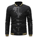 Riolio Shiny Sequins Sparkle Bomber Jacket Men Newest Gold Glitter Striped Zipper Mens Jackets And Coats Party Dance Show Clothes