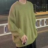 Riolio  Autumn and winter loose shoulder sweater for young men Japanese retro pineapple needle jacquard lazy round neck knit sweater