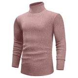 New Fall Long Sleeved Turtleneck Sweaters Men's Casual Breathable Top Solid Color Elastic Slim Autumn Warm Stripe Streetwear