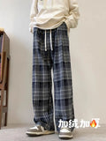 Riolio Autumn Street Retro Checkered Straight Leg Pants for Men and Women, American Loose Simple Casual Hip-hop Trendy Wide Leg Pants