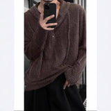 Riolio  Autumn Men's Knitted Hooded Sweater Casual Half-cardigan Button-down Solid Color Long Sleeve Hoodie Texture Loose Knitwear M-2XL