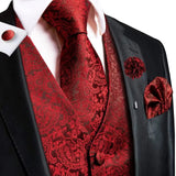 Riolio High Quality Silk Mens Vests Champagne Paisley Waistcoat Neck Tie Hanky Cufflinks Brooch Set for Men Suit Wedding Office