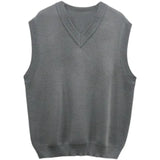 Riolio  Plain Sleeveless Knitted Sweaters for Men Solid Color Man Clothes Waistcoat V Neck Vest White A Thick Winter Korean Autumn Baggy