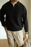 Riolio  New American Chic Men Polo Sweater Luxury Trendy Business V Neck Knit Solid Color Pullover Leisure Slim-fit Long Sleeve Knitwear