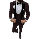 Riolio  Elegant 3 Piece Men's Velvet Tuxedo Suit Slim Fit Peak Lapel Blazer Vest And Pant Set for Business Wedding And Party