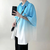 Riolio  New Summer Tie-dyed Gradient Short-sleeved Shirt Men Loose Trendy Casual Five-part Cardigan