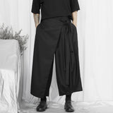 Riolio Spring/Summer Casual Wide Leg Pants for Men's Dark Knight Pants Original Four Seasons  Asymmetric Loose Crop Nine Pants