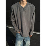 Riolio  Autumn Thick T-shirt Men Warm Fashion Casual V-neck T Shirt Men Streetwear Korean Loose Long Sleeved T-shirt Mens Top M-3XL