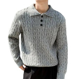 Riolio  Autumn Men's Knitted Polo Sweater Long Sleeve Striped Jacquard Light Luxury Lapel Pullovers Trendy Korean Style Premium Knitwear