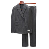 Riolio  Men's Slim Fit Two Piece Suit Hot Sale Of The Season New Style Double Breasted British Stripe Korean Version Casual Fashion P...