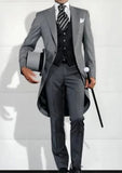 Riolio  Men Suit 3 Piece Jacket+Vest+Pant Wedding Groom Tuxedo Long Tailcoat Best Man Formal Prom Suit Fashion