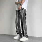 Riolio  Spring Summer New Elastic Waist Striped Contrast Color Straight Pants Man High Street Casual Loose Drawstring All-match Trousers