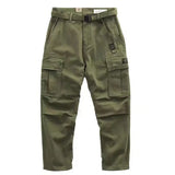 Riolio  Spring Autumn American Vintage Men's Cotton Pants Make Old Loose Logging Cargo Trousers  Multiple Pockets Design Straight Pants