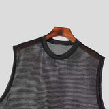 Riolio  Fashion Men's Tops Tank Hollow Sexy Mesh Sheer Perspective Vest Fishing Net Muscle Sleeveless See Through Tshirts For Male